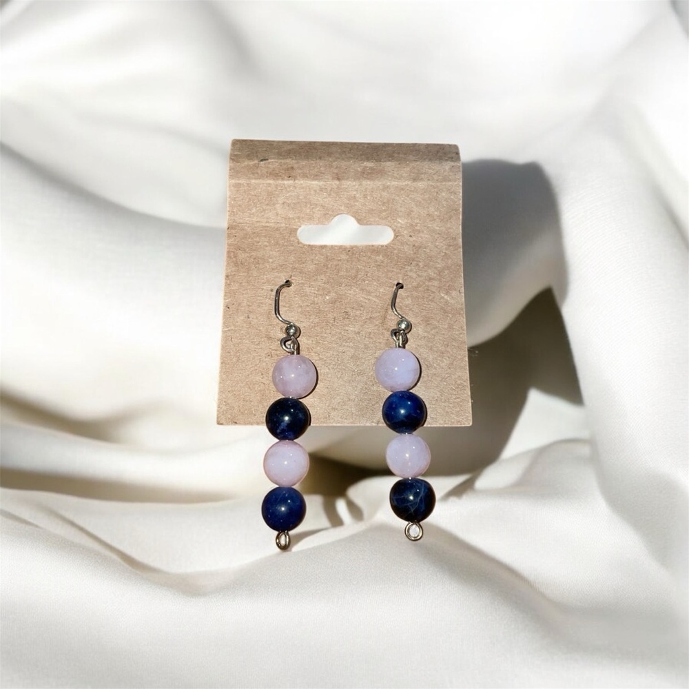Sodalite Rose Quartz Earrings Hand Crafted